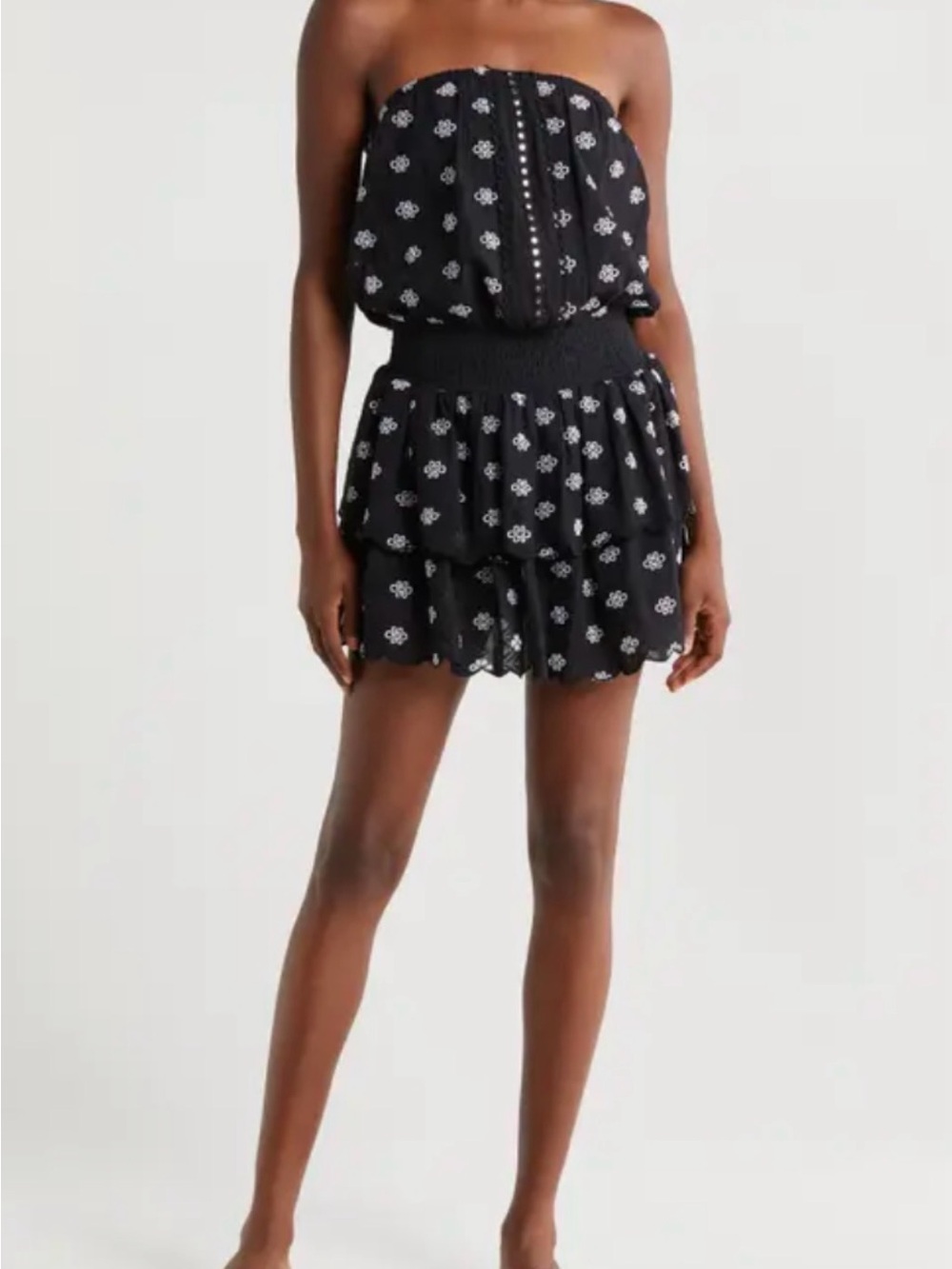 Ramy Brook Rita Black Printed Tiered Mini Skirt Cover Up
